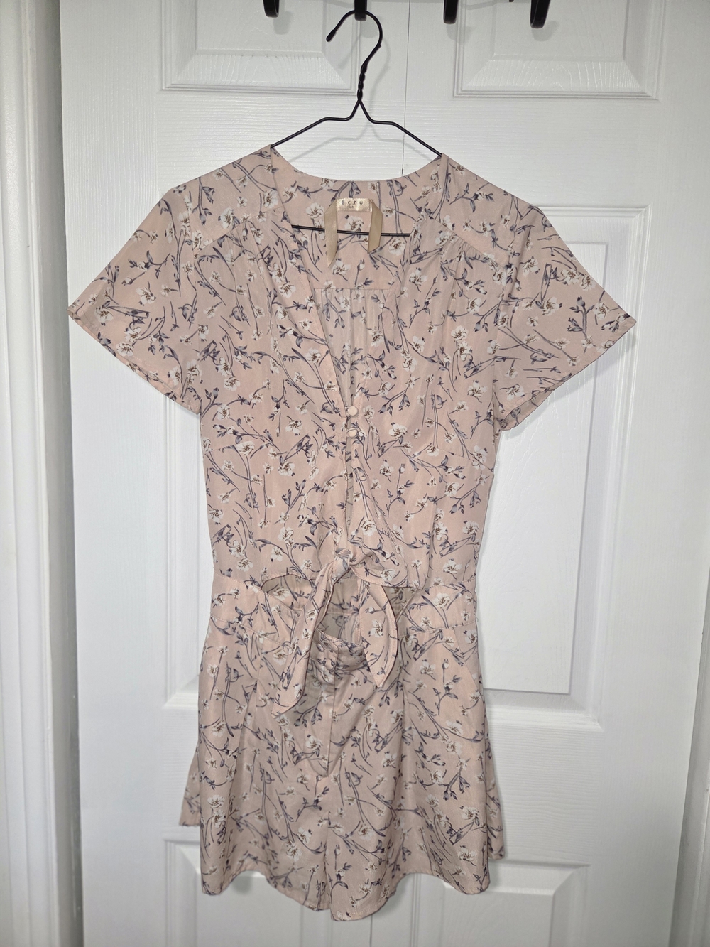 Blush Pink Floral Tie-Waist Romper Dress